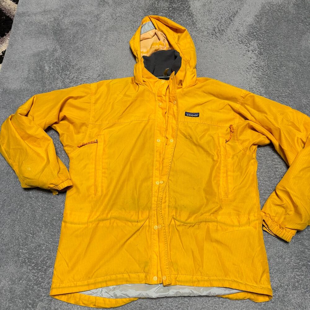 Patagonia Jacket Men’s Medium Yellow Hooded Lightweight Coat ****